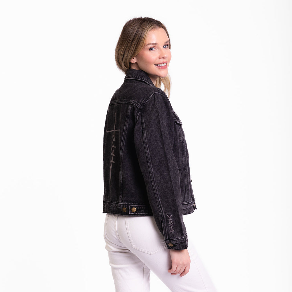 Vintage Washed Faith Cross Denim Jacket