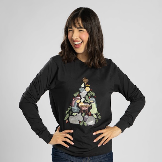 Nativity Tree Long Sleeve Sequin Tee