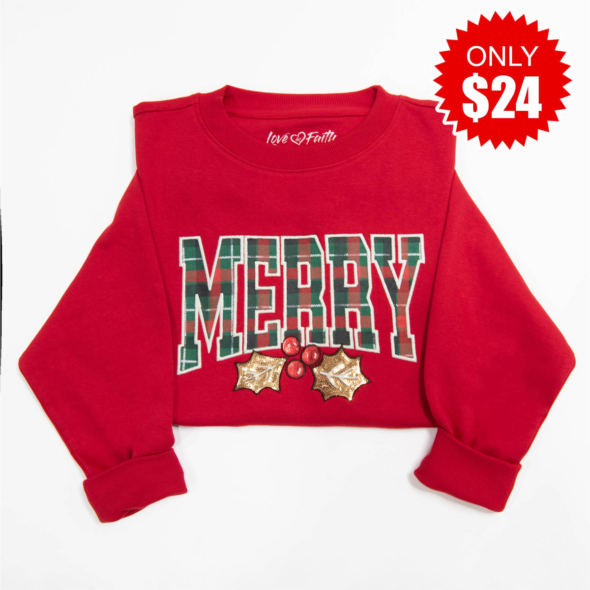 Plaid Merry Embellished Sweatshirt - 24 product image 1