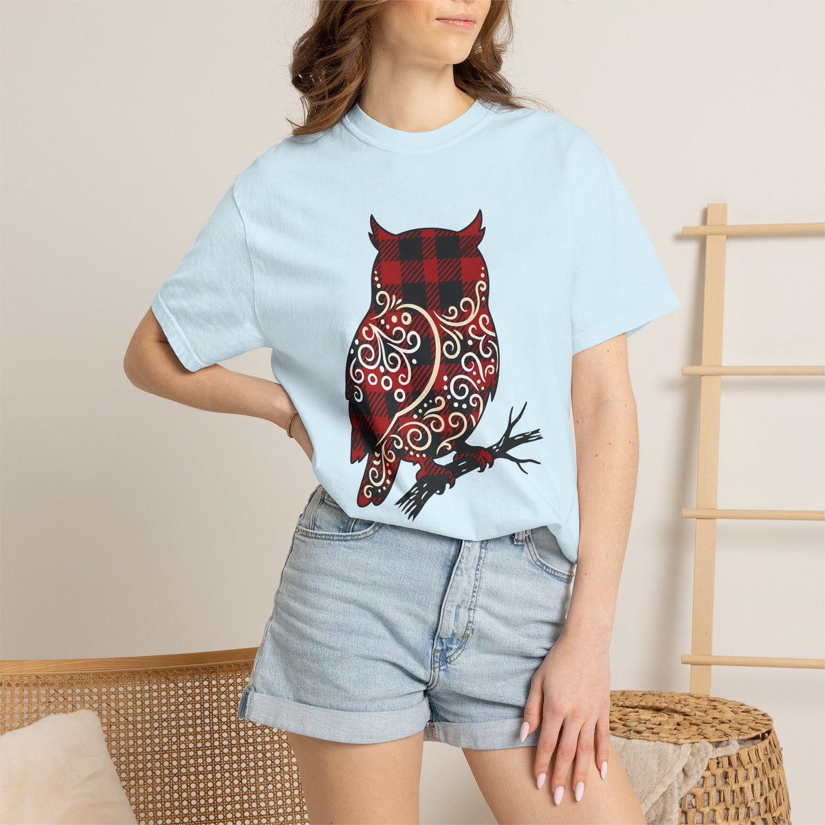 Owl Gingham Shirt Animals Nature Unisex Gift Primitive Tee product image 9