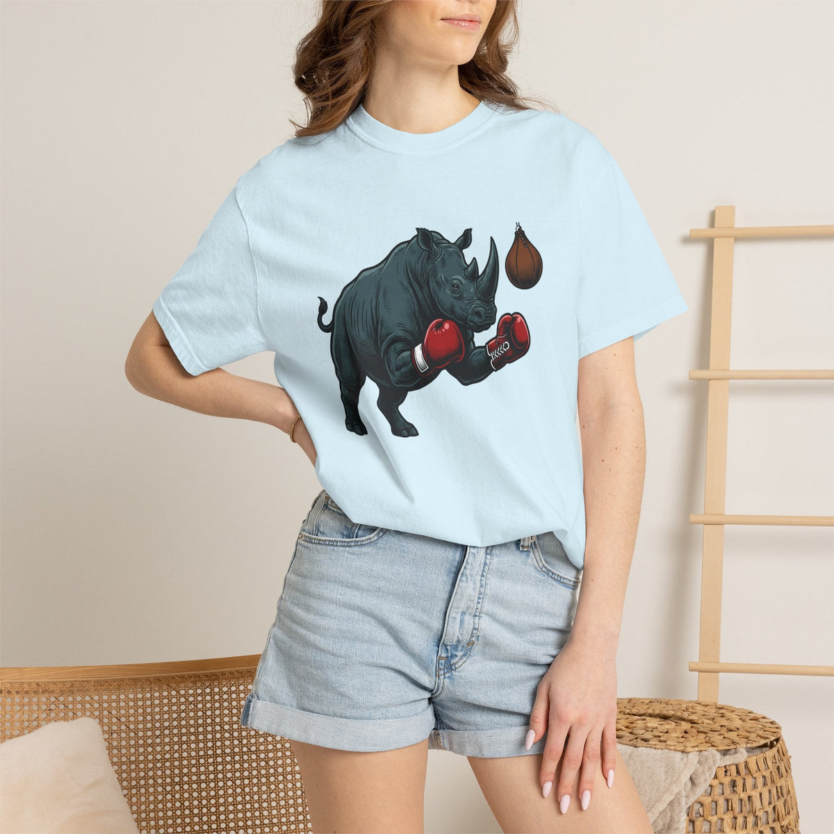 Rhino Fighter Shirt Sports Fauna Unisex Gift Distressed Tee Rhinoceros T-Shirt