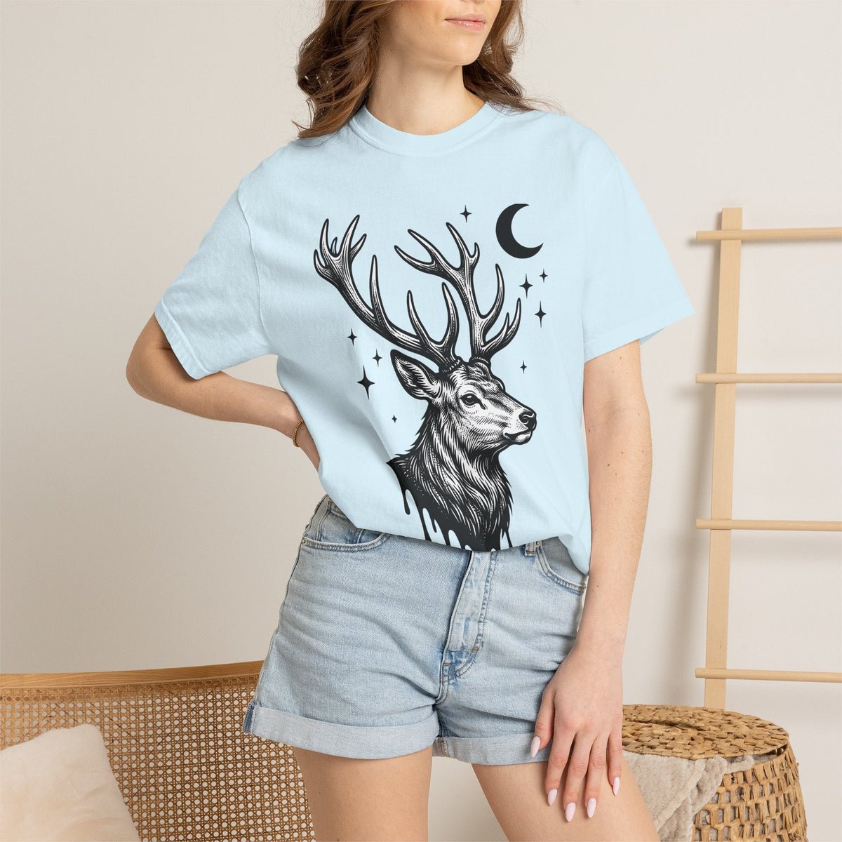 Buck Horns Shirt Boho Chic Forest Unisex Gift Cartoon Tee product image 9