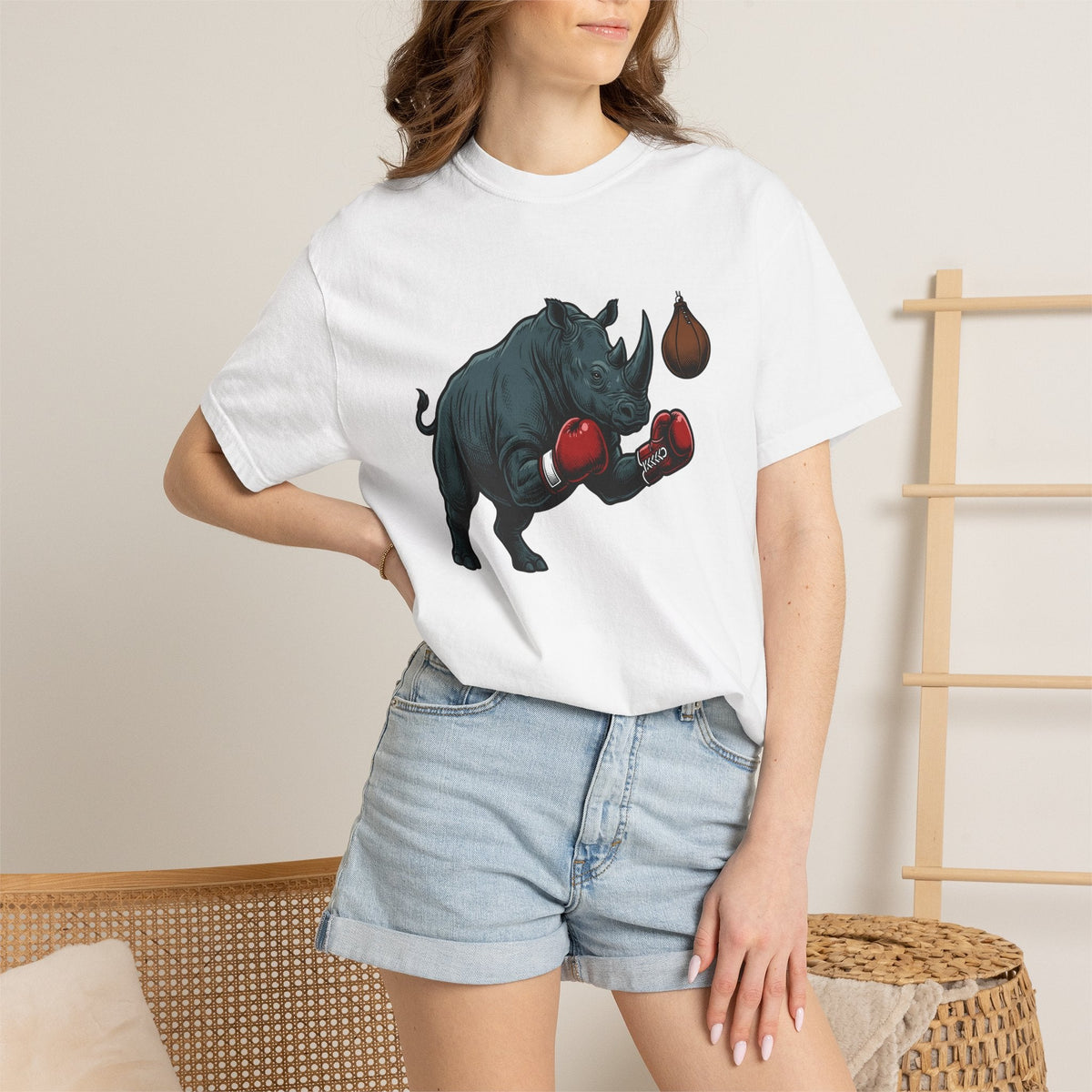 Rhino Fighter Shirt Sports Fauna Unisex Gift Distressed Tee Rhinoceros T-Shirt