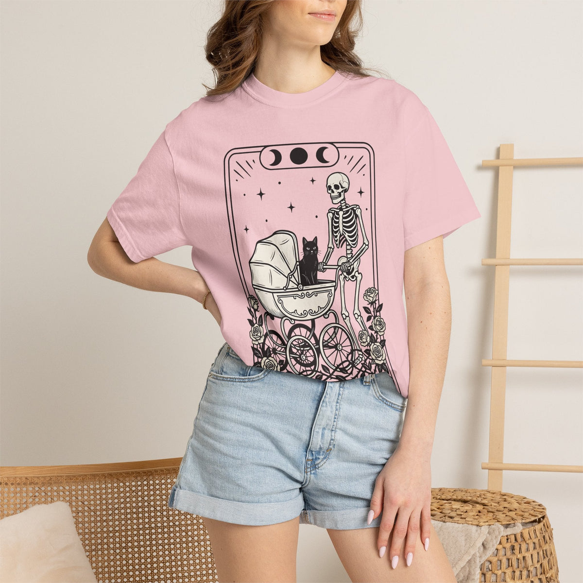 Skeleton Kitten Tarot Shirt Cat Gift Women Eerie Tee Occult product image 12