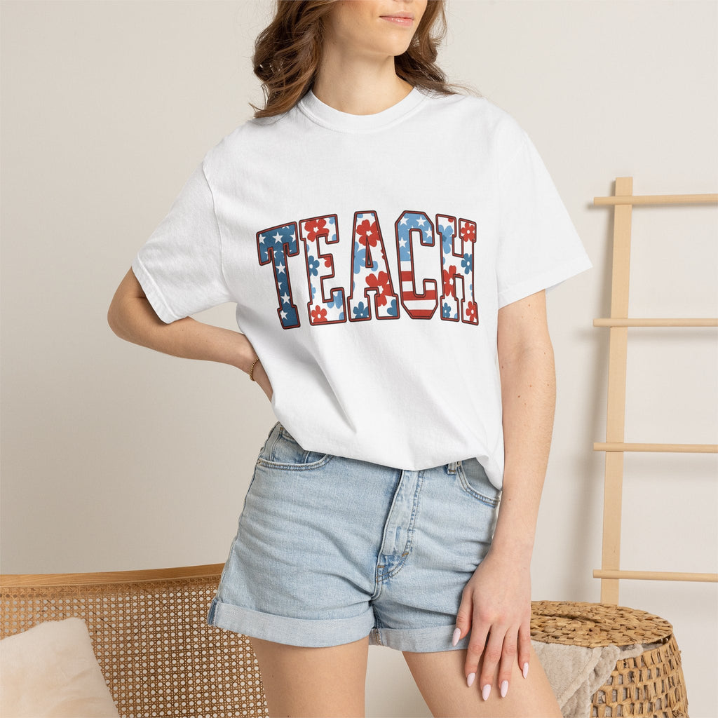 Patriotic Floral Text Shirt America Teacher Unisex Gift product image 6