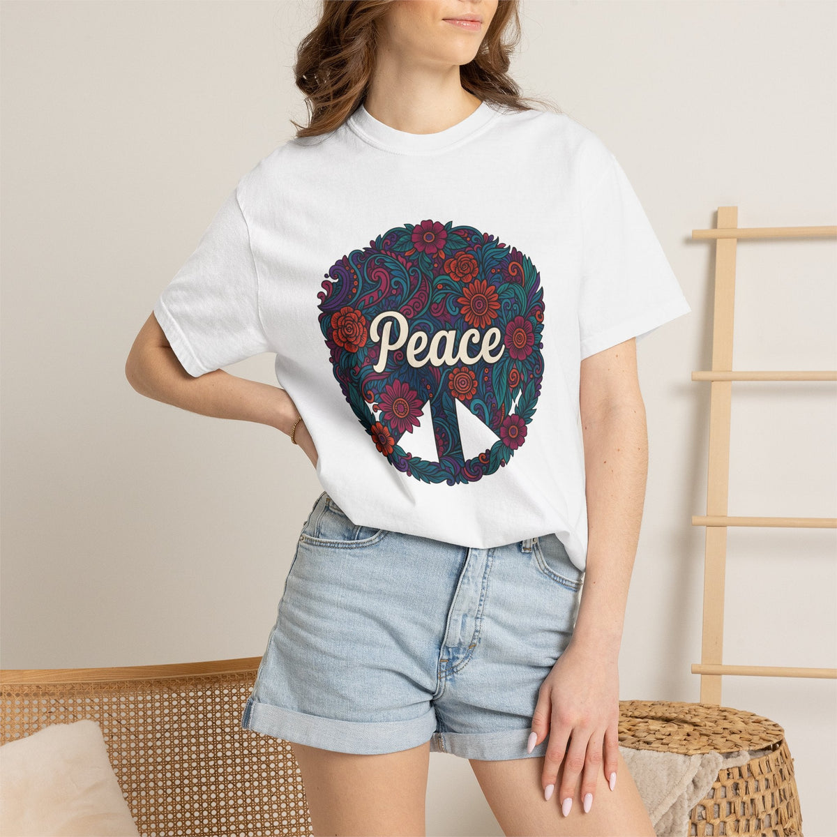 Peace Sign Floral Shirt Hippie Festival Unisex Gift Boho product image 6