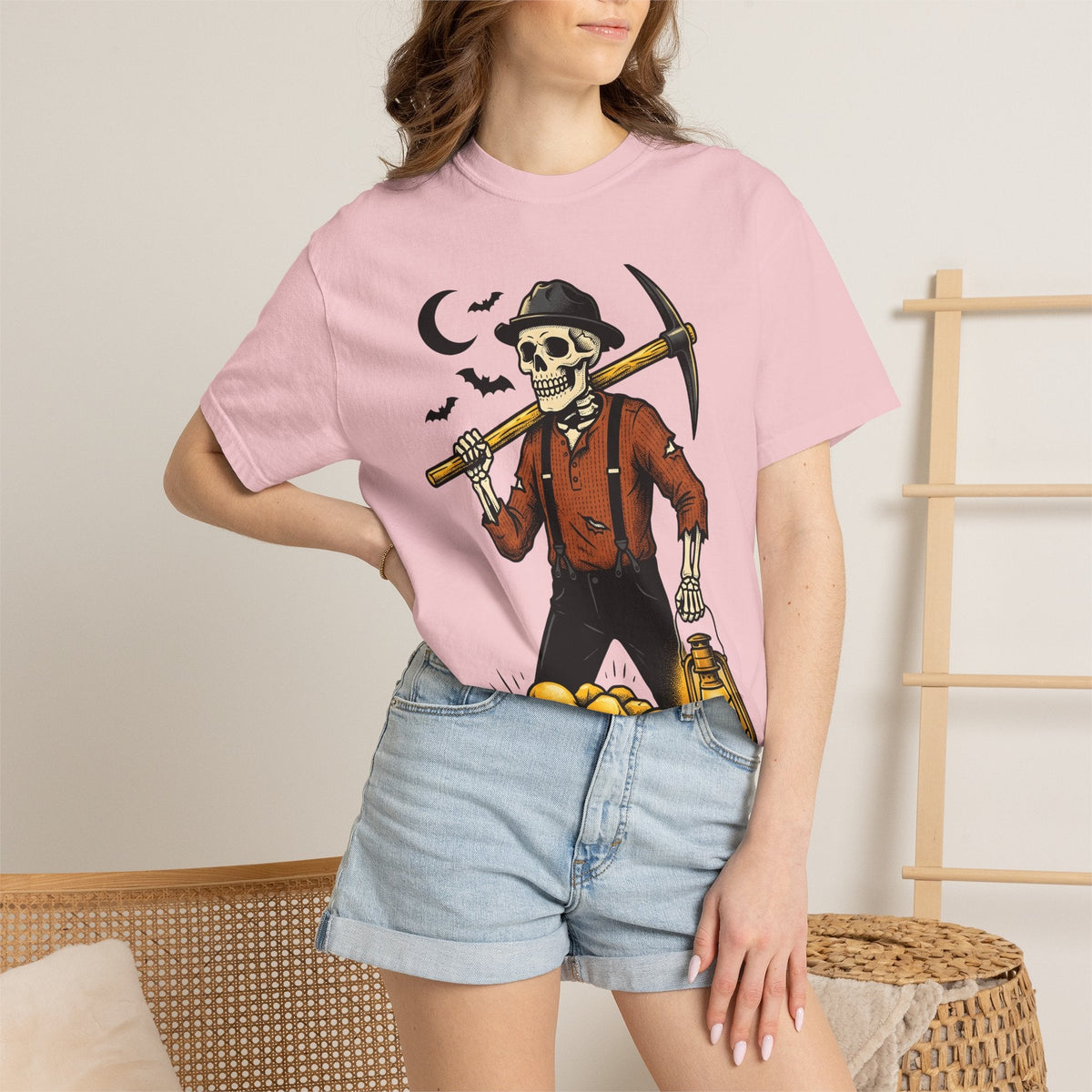 Skeleton Miner Shirt Halloween Dark Unisex Gift Retro Tee product image 12