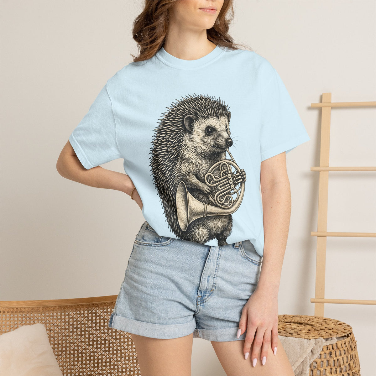 Hedgehog Horn Shirt Animals Instruments Unisex Gift Retro product image 9