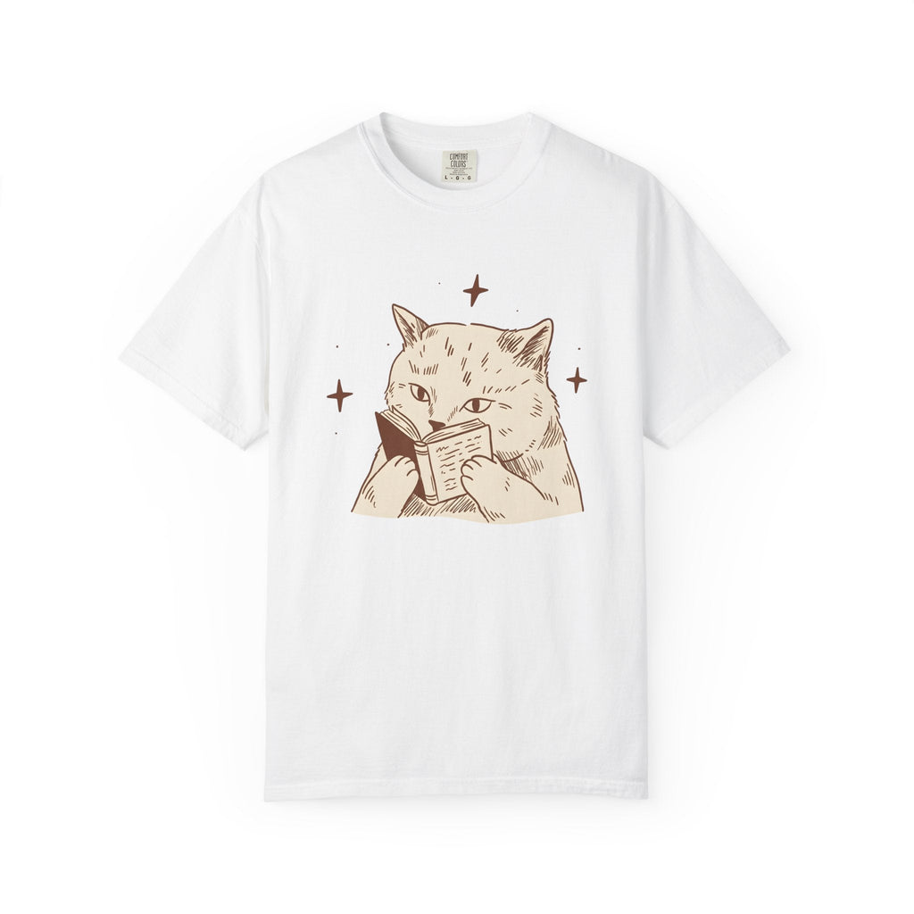 Cat Reading Shirt Bookworm Unisex Gift Hand Drawn Tee Kitty product image 1