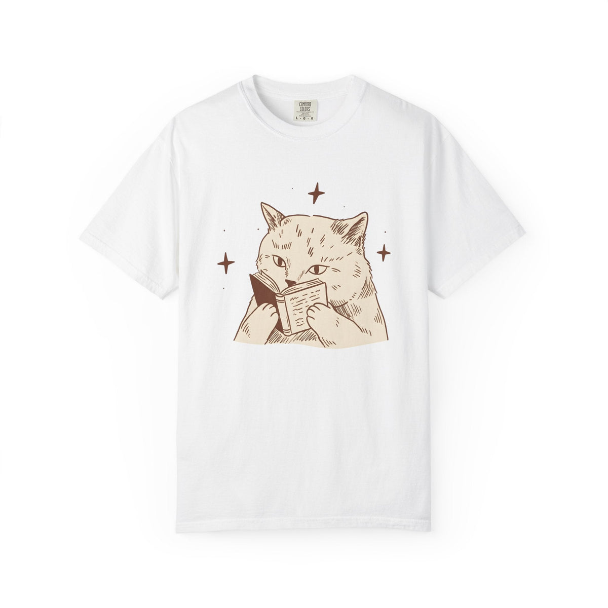 Cat Reading Shirt Bookworm Unisex Gift Hand Drawn Tee Kitty product image 1