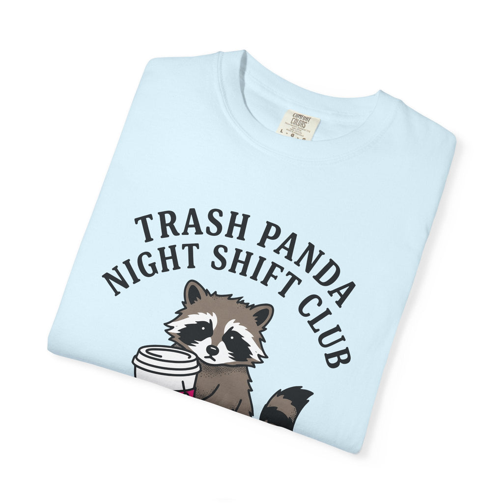 Raccoon Coffee Mug Comic T-Shirt – Funny Nurse Wildlife Caffeine, Unisex Graphic Tee