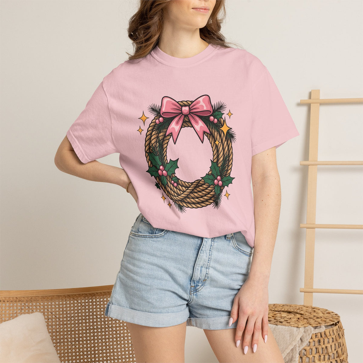 Cord Wreath Shirt Cowgirl Festive Gift for Women Hand Drawn product image 12
