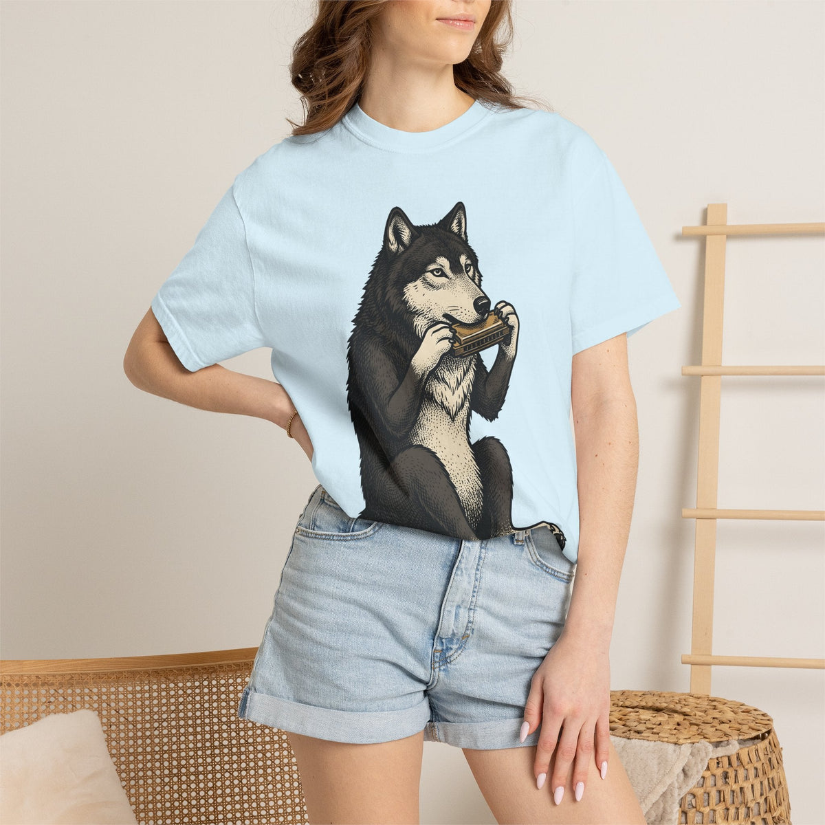 Wolf Harmonica Shirt Animals Instruments Unisex Gift Sketch product image 9