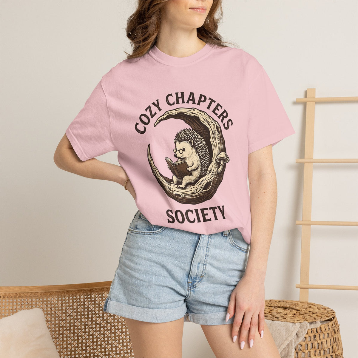 Hedgehog Book Moon Doodle T-Shirt – Cozy Bookish Reading product image 12