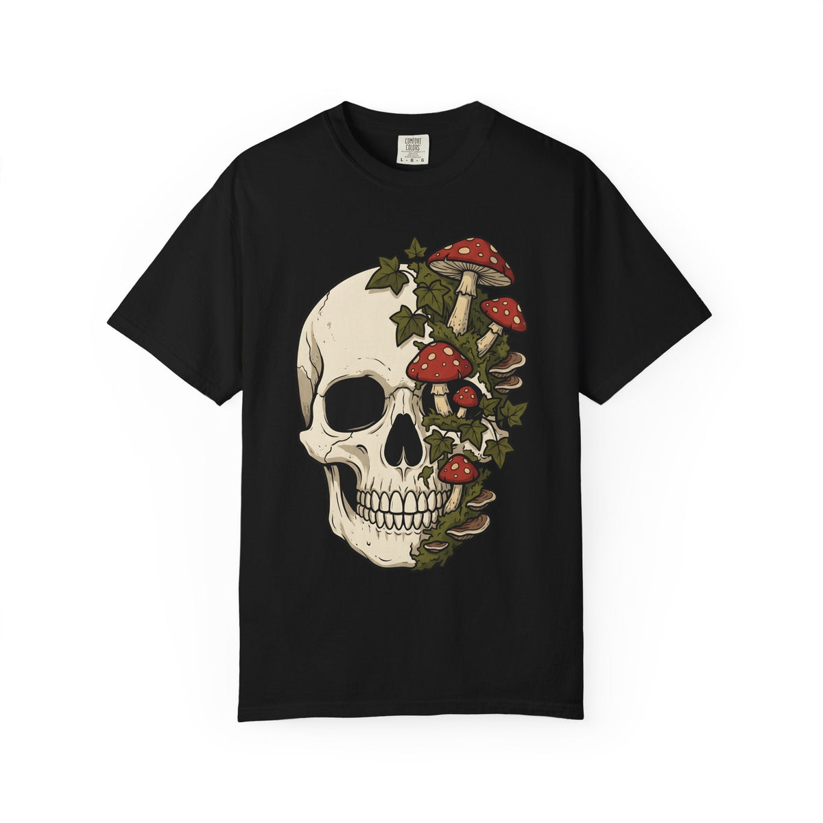 Skull Mushrooms Shirt Gothic Nature Unisex Gift Tattoo Tee product image 4
