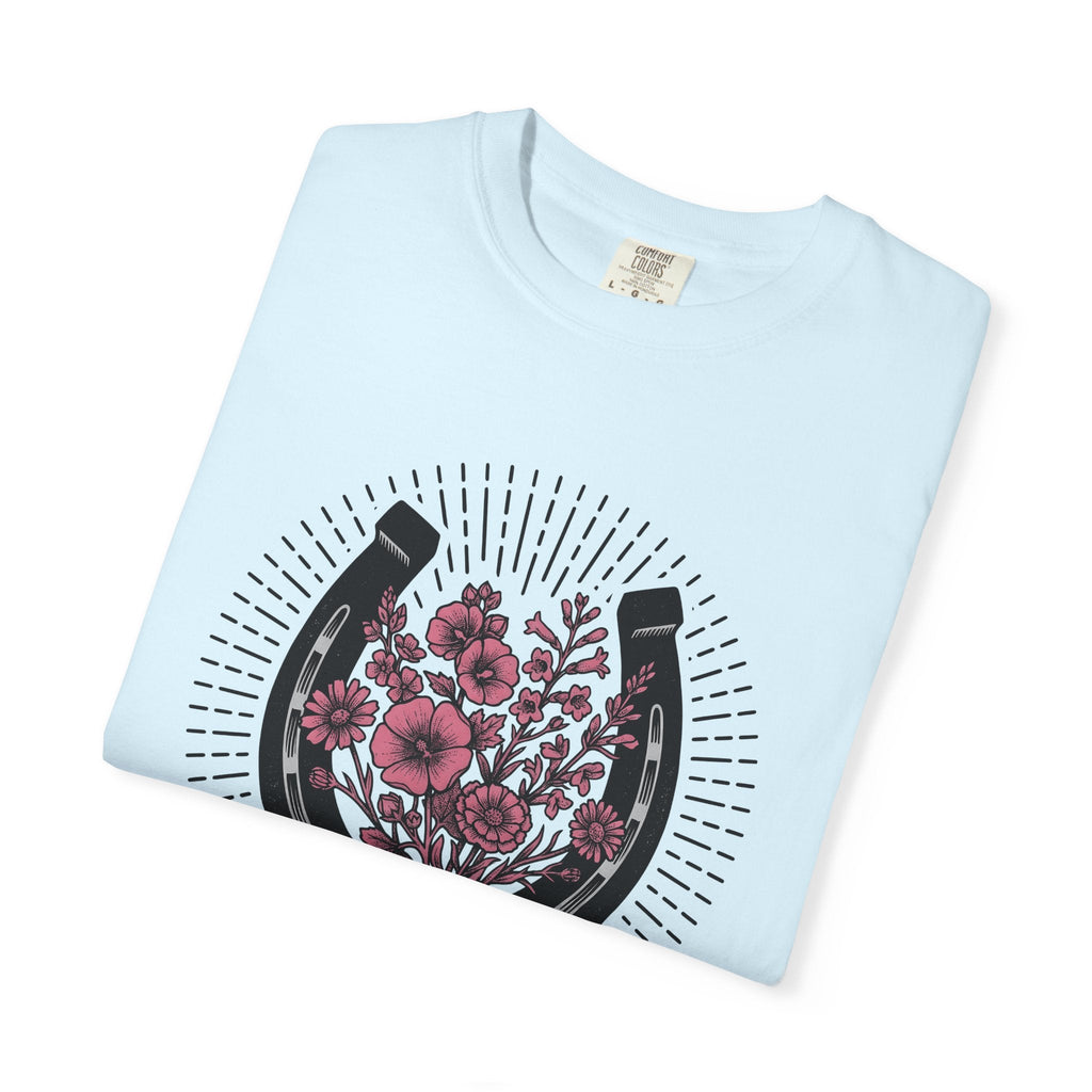 Horse Shoe Floral Shirt Cowgirl Ranch Gift for Women Folk Tee Horseshoe T-Shirt