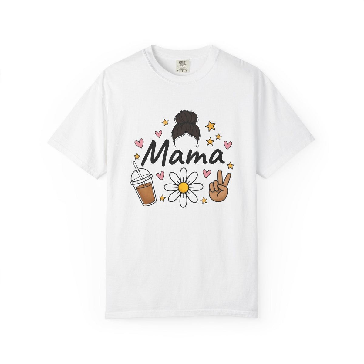 Mom Bun Top Knot Doodle T-Shirt – Busy Mama Coffee Daisy product image 1