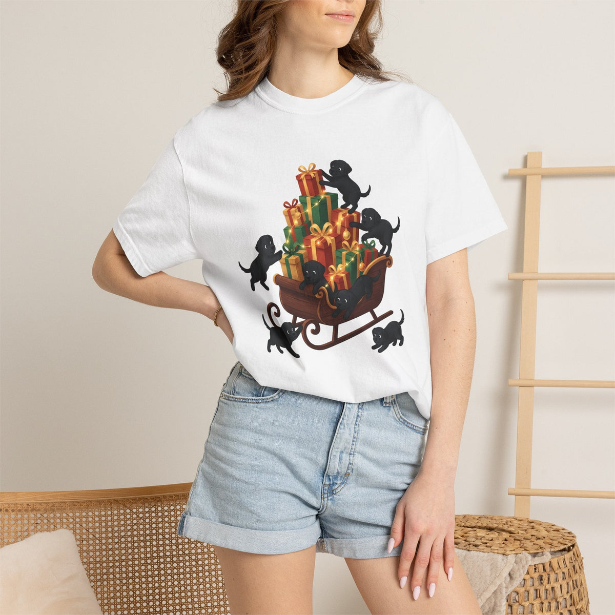 Black Lab Pups Shirt Christmas Animal Unisex Gift Sweet Tee product image 6