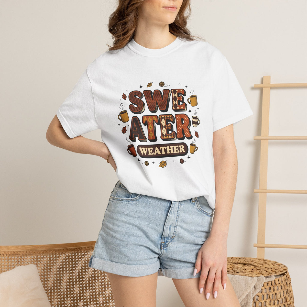 Cozy Mug Maple Leaves Old School T-Shirt – Fall Latte Lover Design, Unisex Graphic Tee