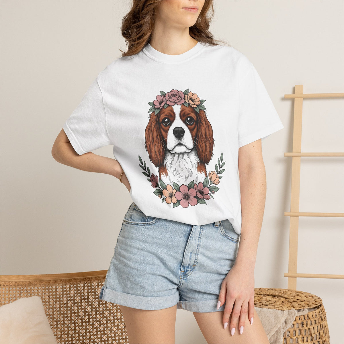 Cavalier Spaniel Dog Shirt Blossoms Gift Women Flower Art product image 6