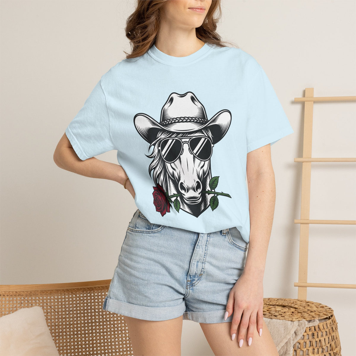 Horse Hat Cowboy Shirt Cowgirl Leather Gift for Women Line Art Tee Cowboy