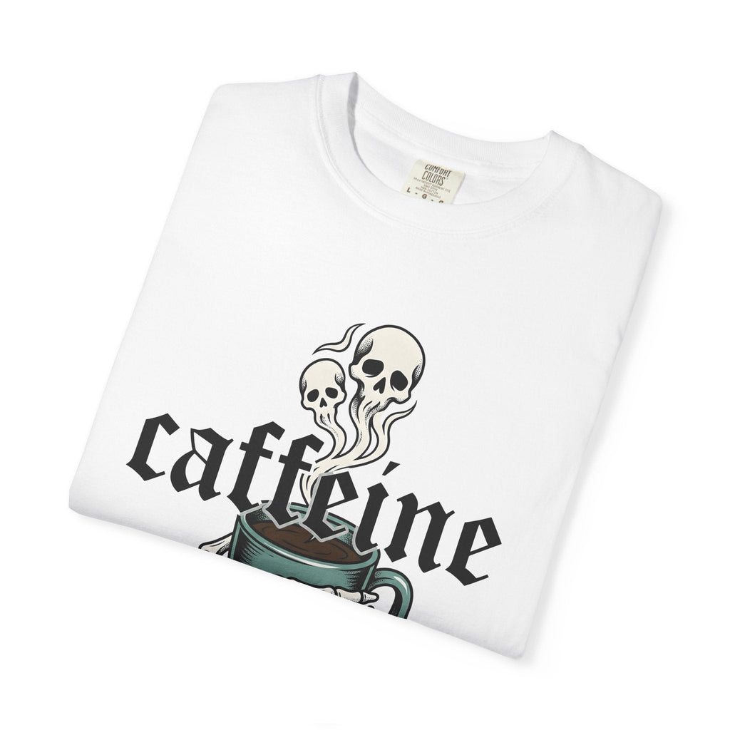Skull Hand Coffee Mug Spooky T-Shirt – Halloween Horror Caffeine Lover, Unisex Graphic Tee