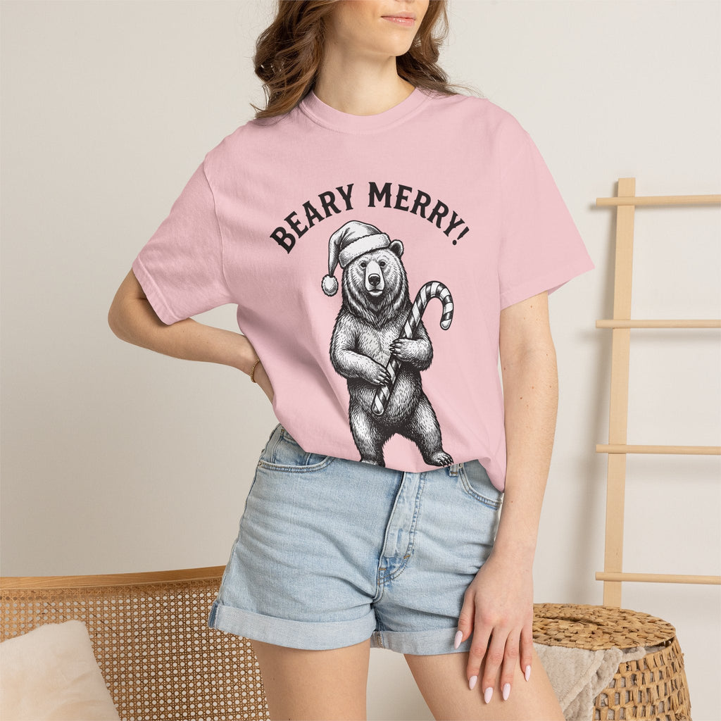 Bear Santa Hat Shirt Christmas Animal Unisex Gift Hand Drawn Tee Teddy T-Shirt