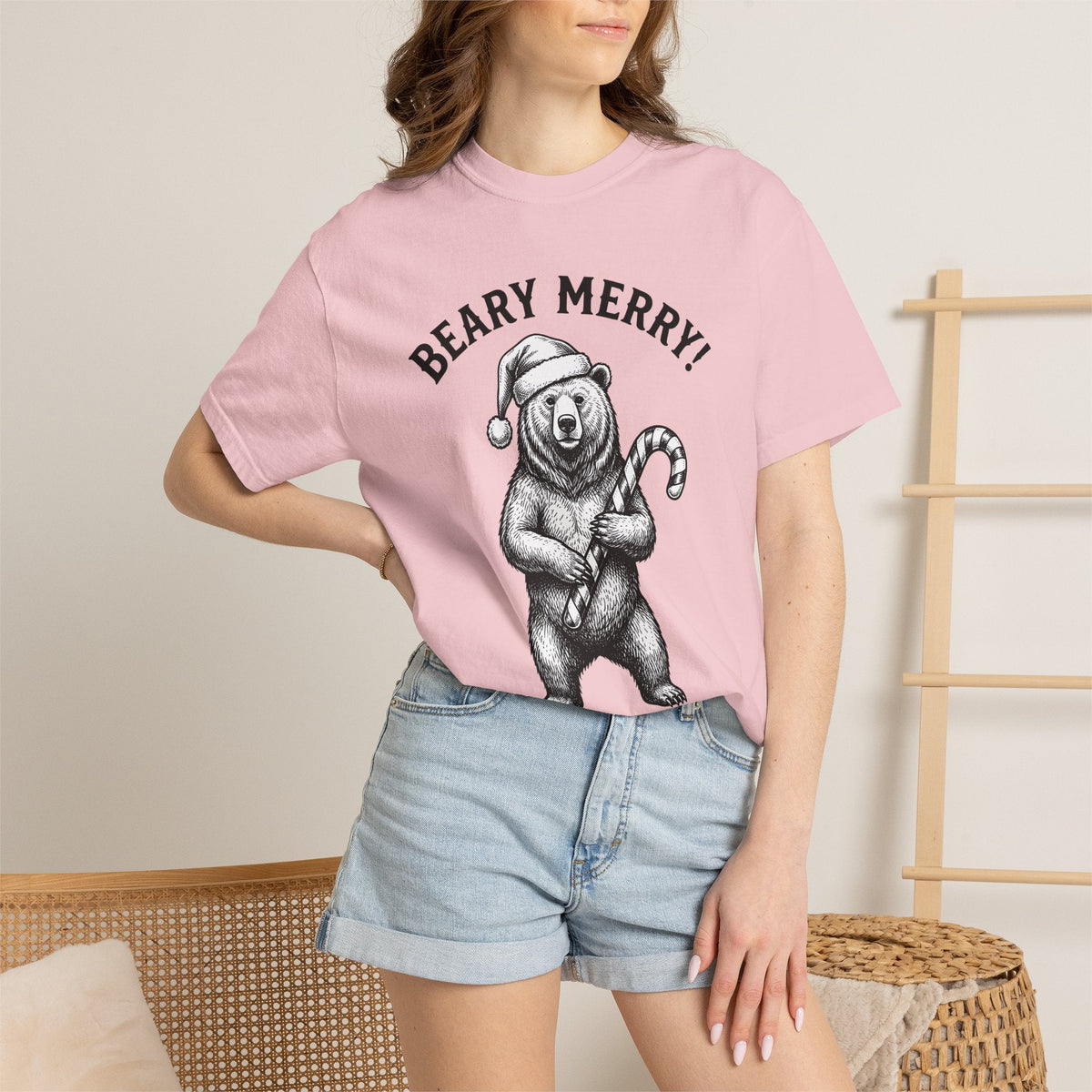 Bear Santa Hat Shirt Christmas Animal Unisex Gift Hand Drawn Tee Teddy T-Shirt