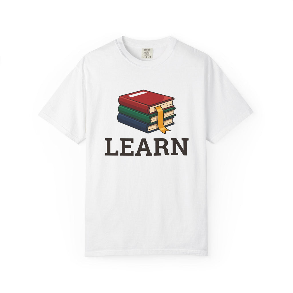 Stacked Books Cartoon T-Shirt – Bookish Teacher Reading product image 1