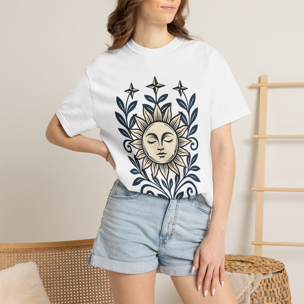 Sun Face Shirt Boho Chic Stars Unisex Gift Folk Tee T-Shirt product image 6