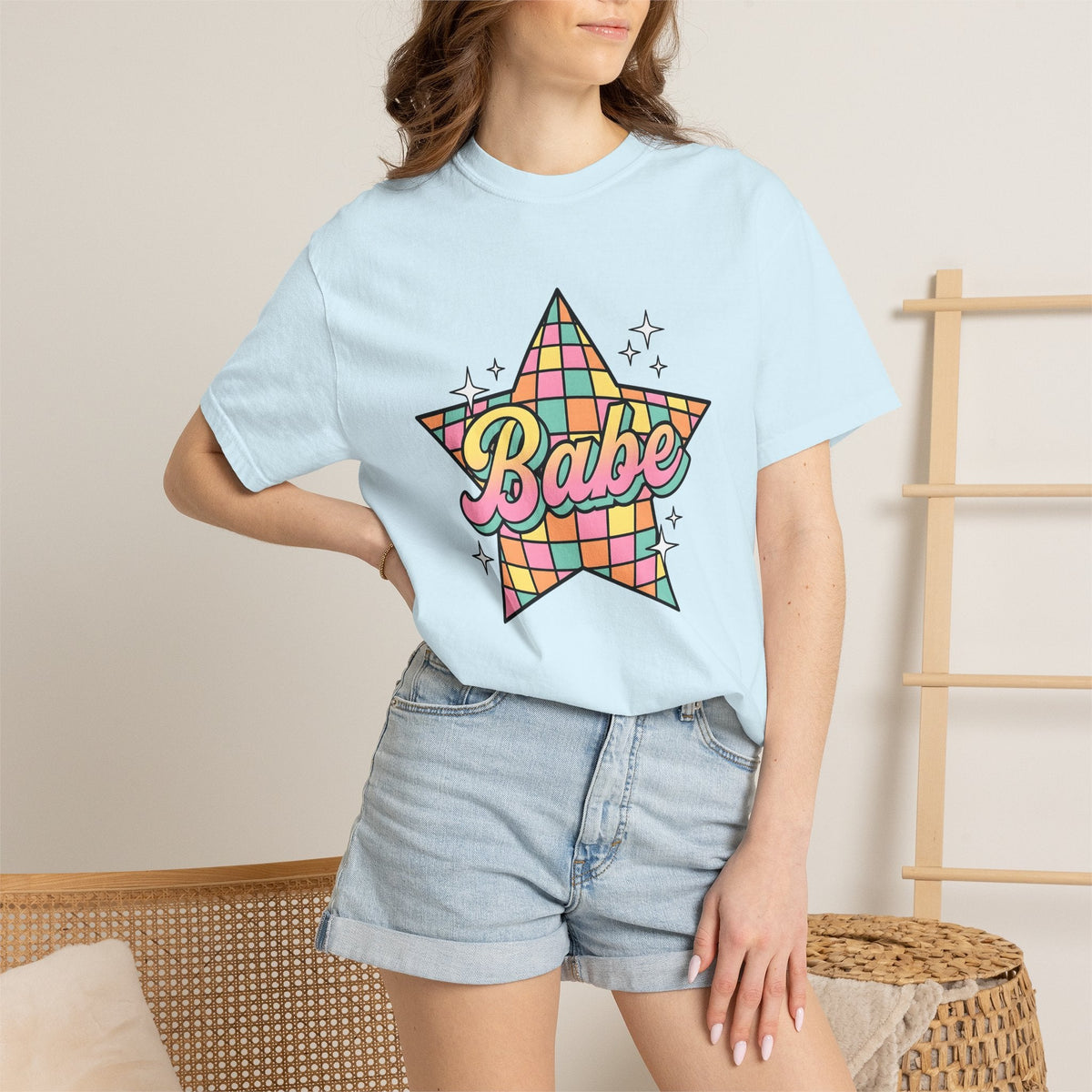 Pastel Gingham Star Retro T-Shirt – Cute Celestial product image 9