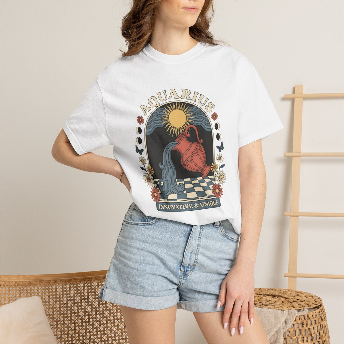 Aquarius Symbol Shirt Boho Chic Star Sign Unisex Gift Line product image 6