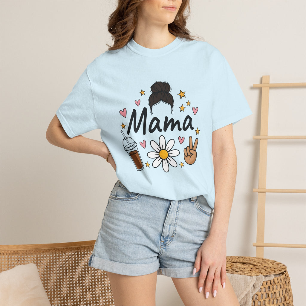 Mom Bun Top Knot Doodle T-Shirt – Busy Mama Coffee Daisy product image 9