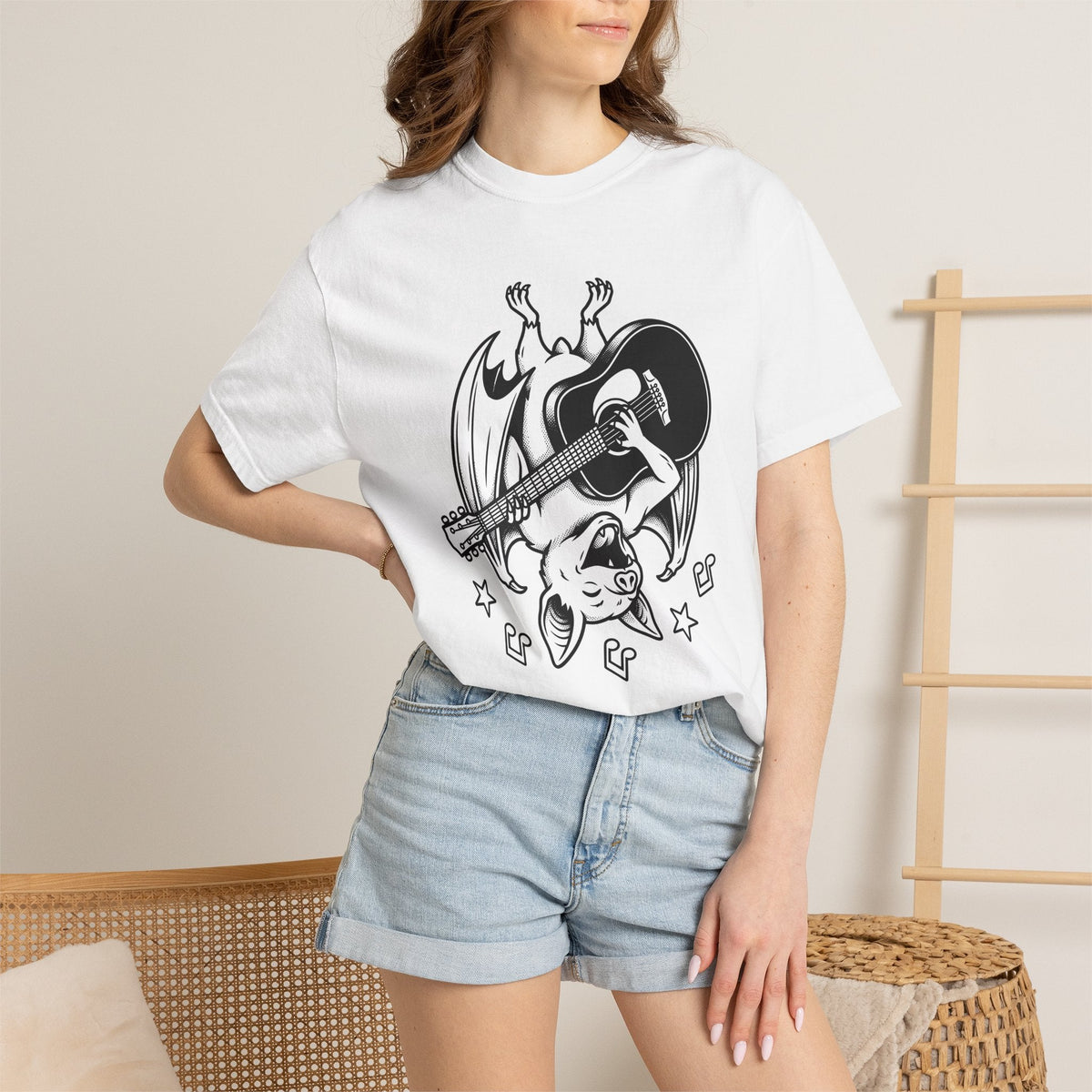 Bat Guitar Shirt Funny Nature Gift Women Illustration Tee product image 7