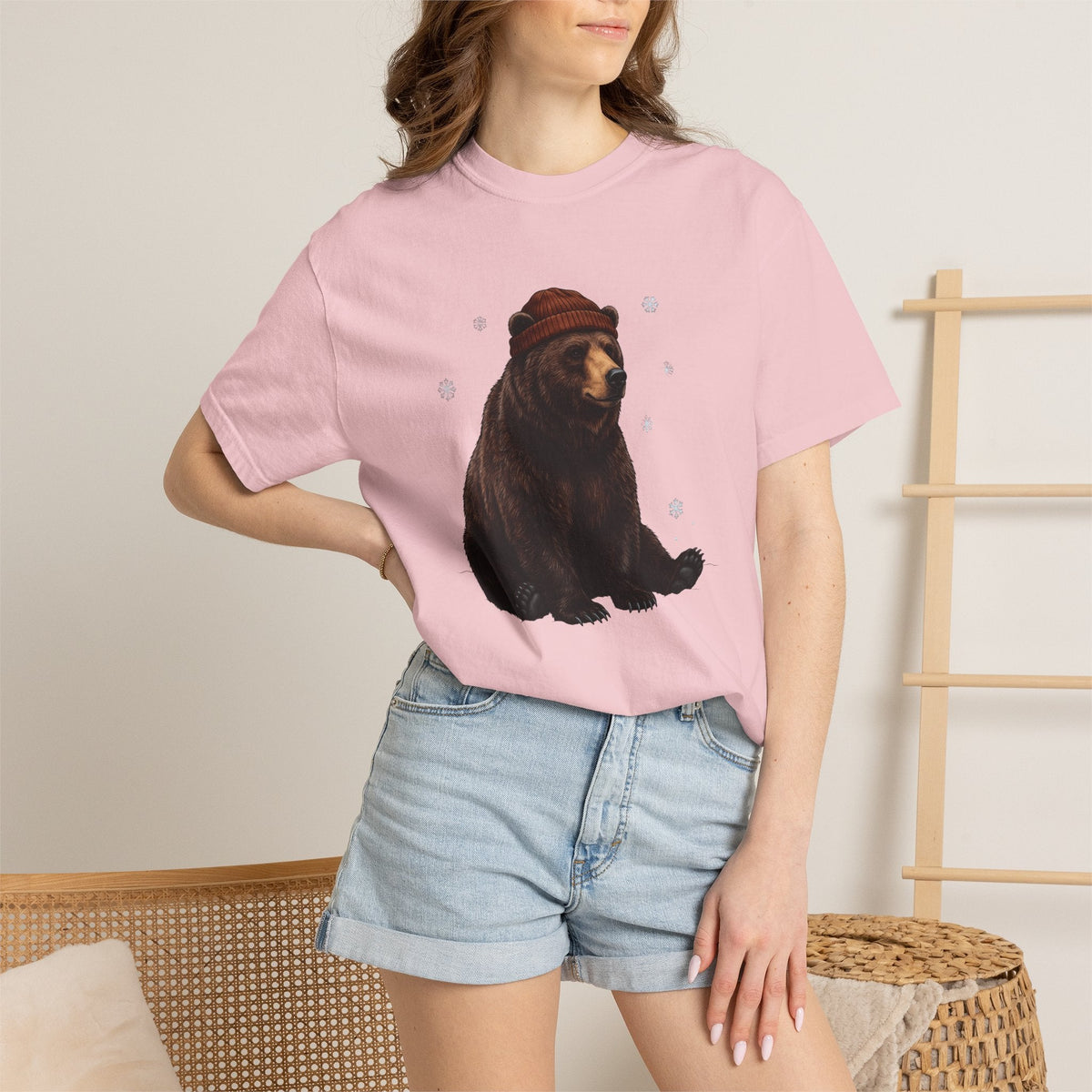 Bear Beanie Shirt Animals Cold Gift Women Sketch Tee product image 12