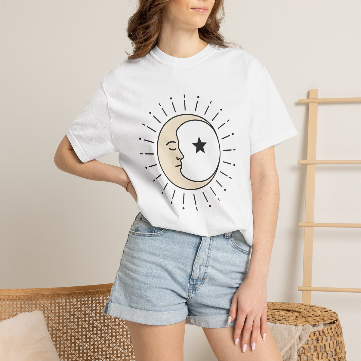 Moon Face Shirt Boho Chic Celestial Unisex Gift Line Art product image 6