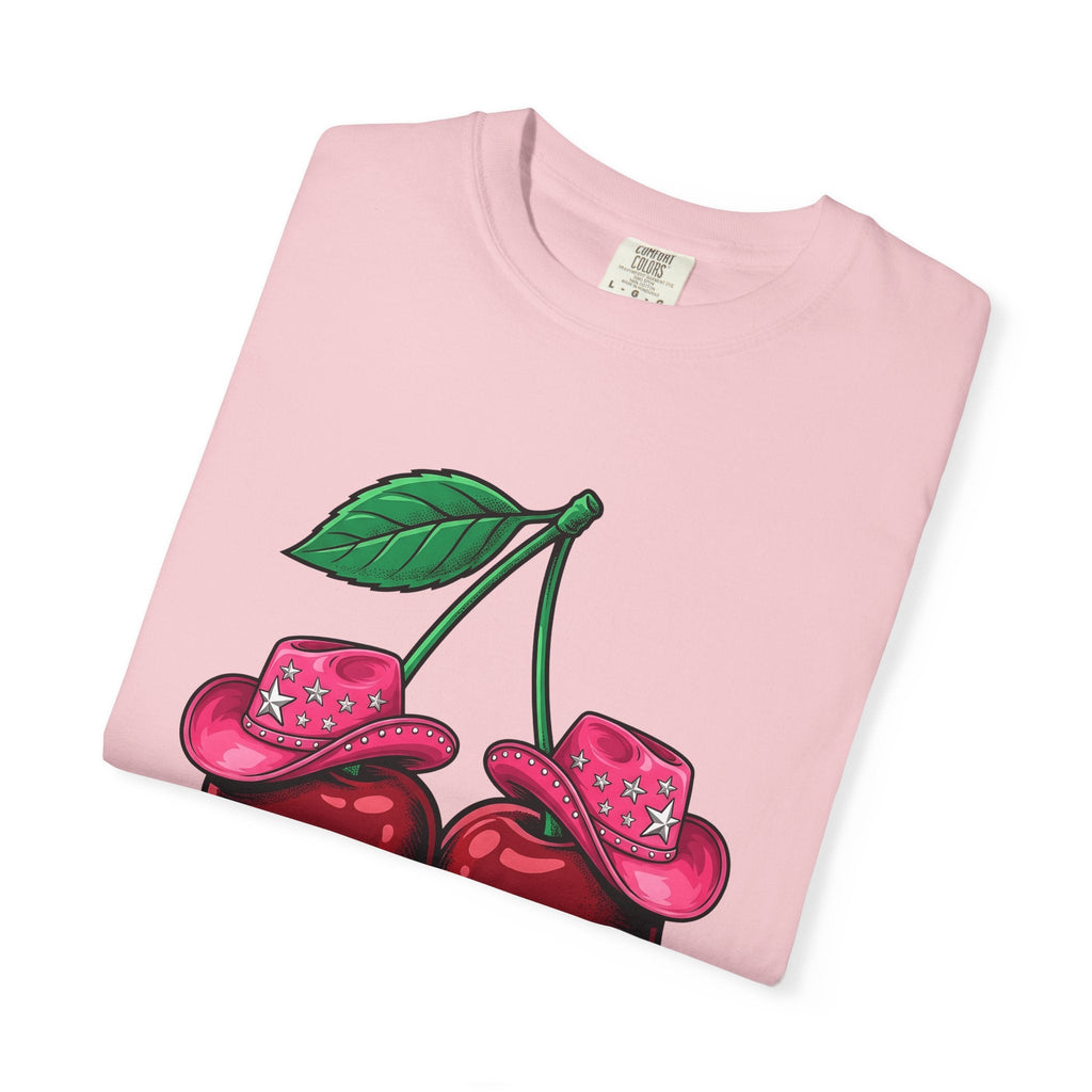 Cherry Cowboy Hat Cartoon T-Shirt – Cowgirl Fall Harvest Design, Women Graphic Tee