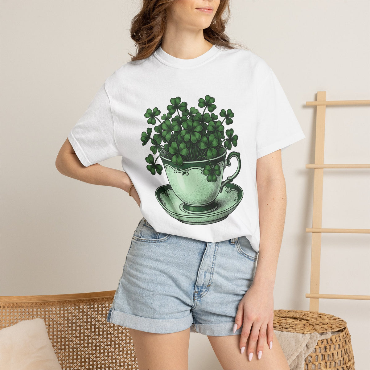 Clover Tea Cup Shirt St Patrick's Day Flower Unisex Gift Retro Tee Teacup