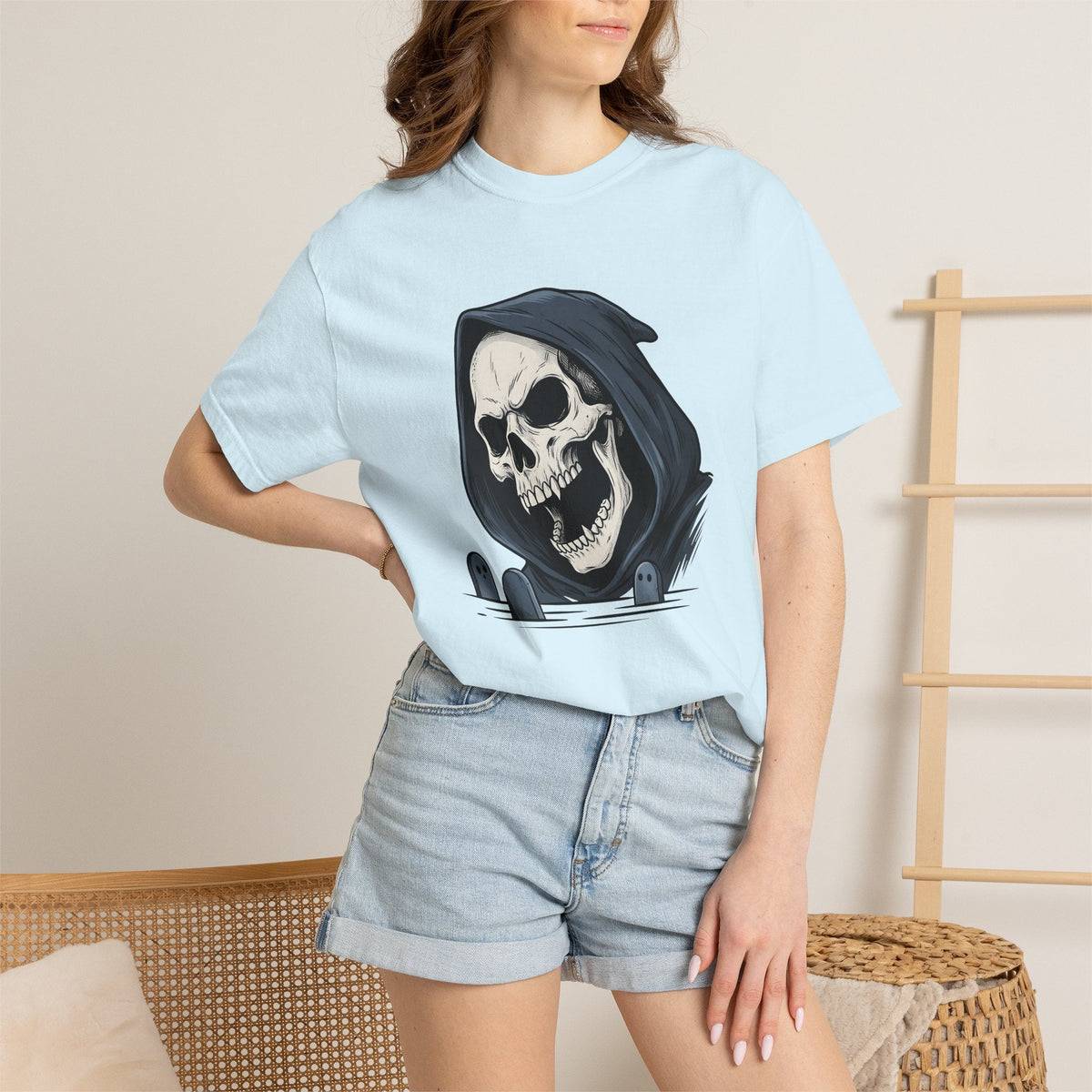 Grim Reaper Tattoo Style T-Shirt – Spooky Halloween Dark product image 10