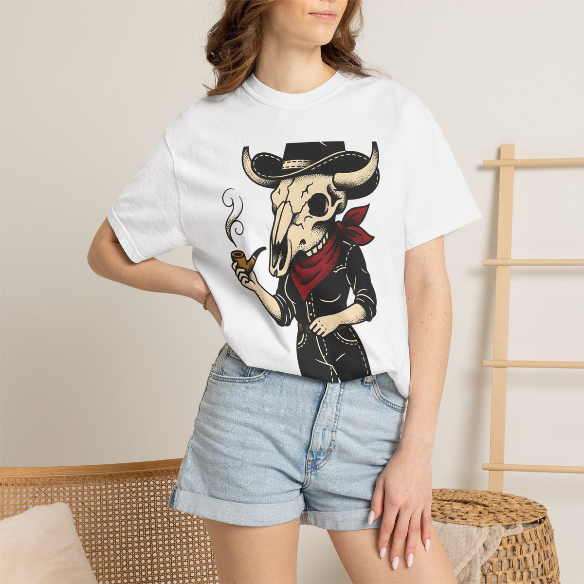 Skull Cowboy Shirt Cowgirl Country Gift for Women Line Art product image 6