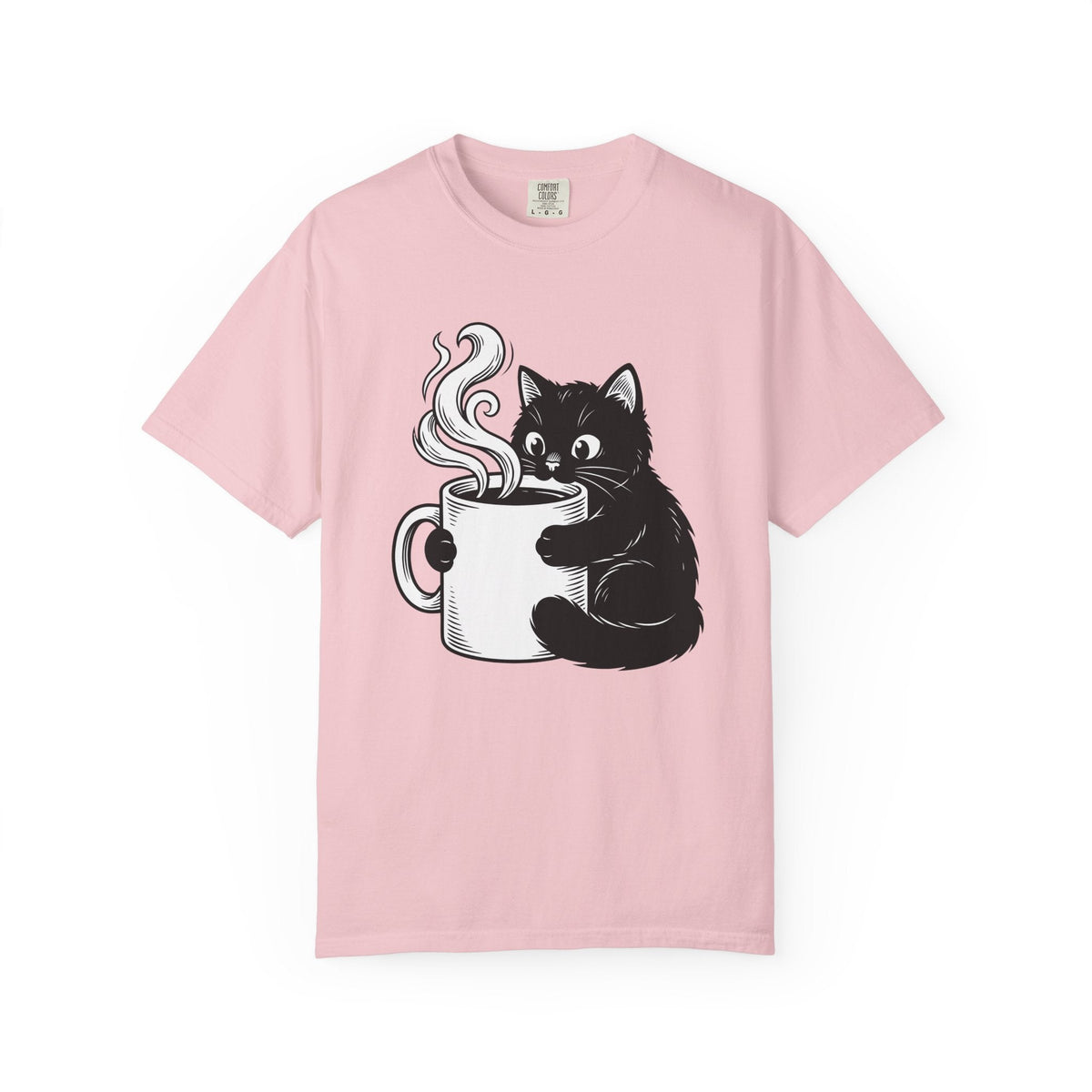 Black Feline Mug Shirt Cat Cappuccino Unisex Gift Cartoon Tee Cat T-Shirt Cat