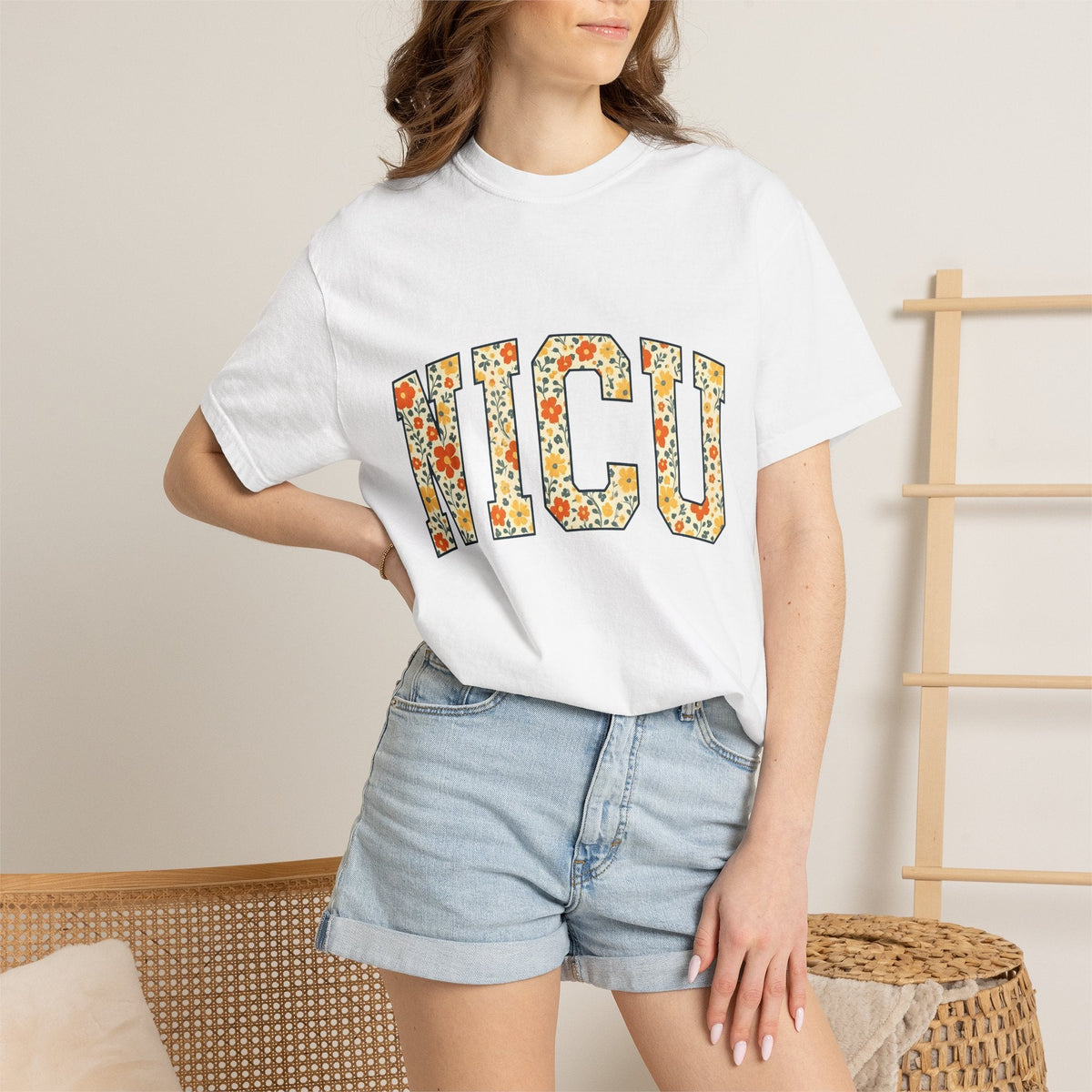 Floral Varsity Letters Boho T-Shirt – Nurse Pride Flower product image 6
