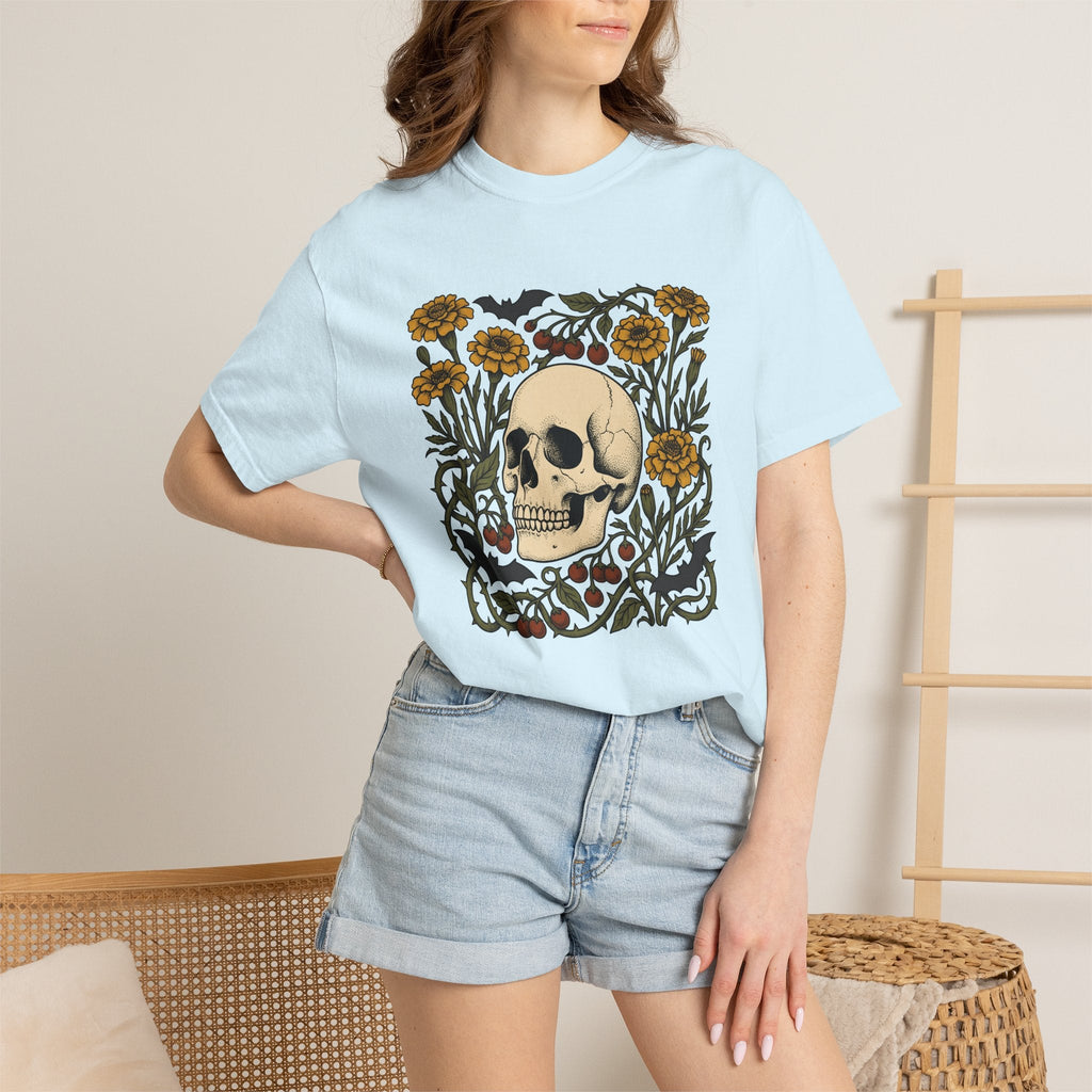 Skull Floral Shirt Halloween Gothic Unisex Gift Tattoo Tee product image 10