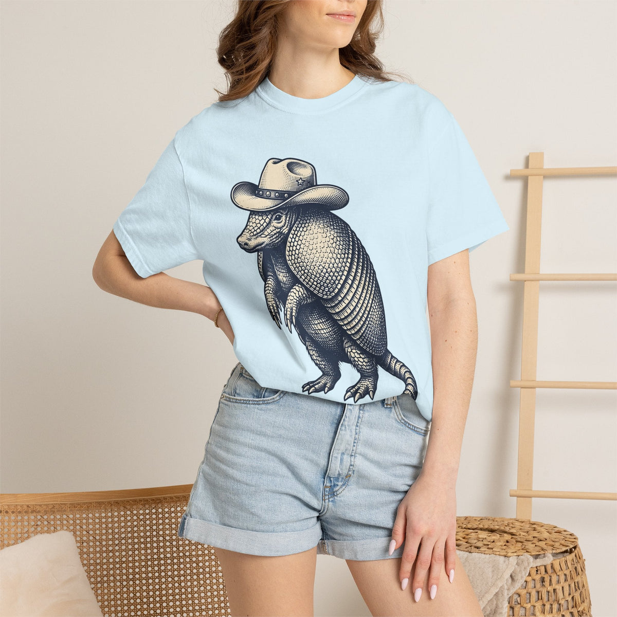 Armadillo Cowboy Hat Shirt Cowgirl Creatures Gift for Women Farmhouse Tee Cowboy