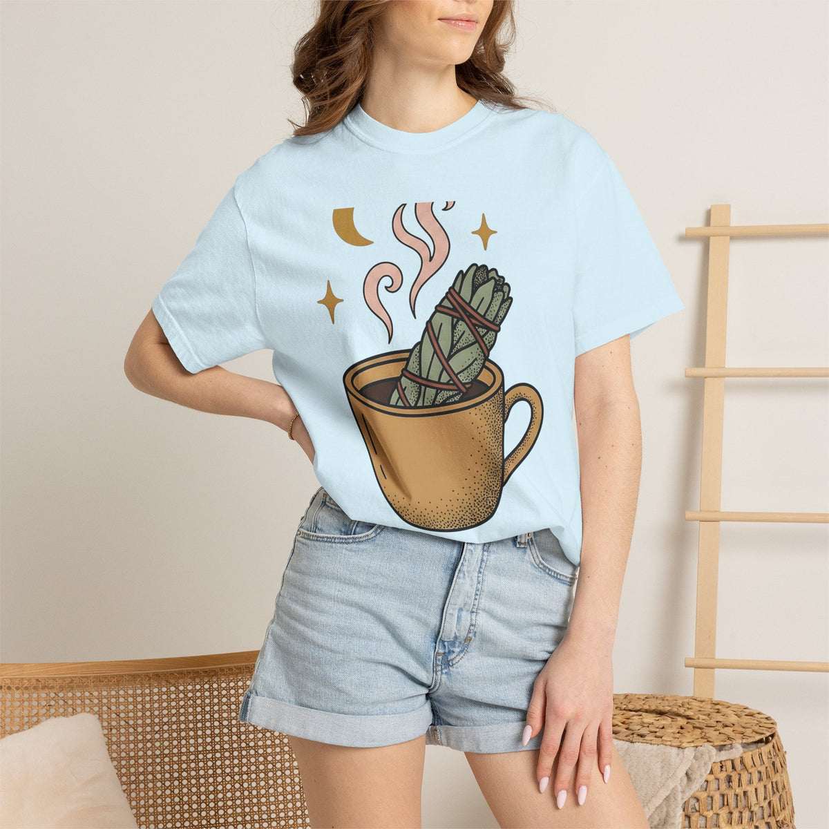 Sage Stick Mug Shirt Boho Chic Spells Unisex Gift Sketch Tee Smudging T-Shirt