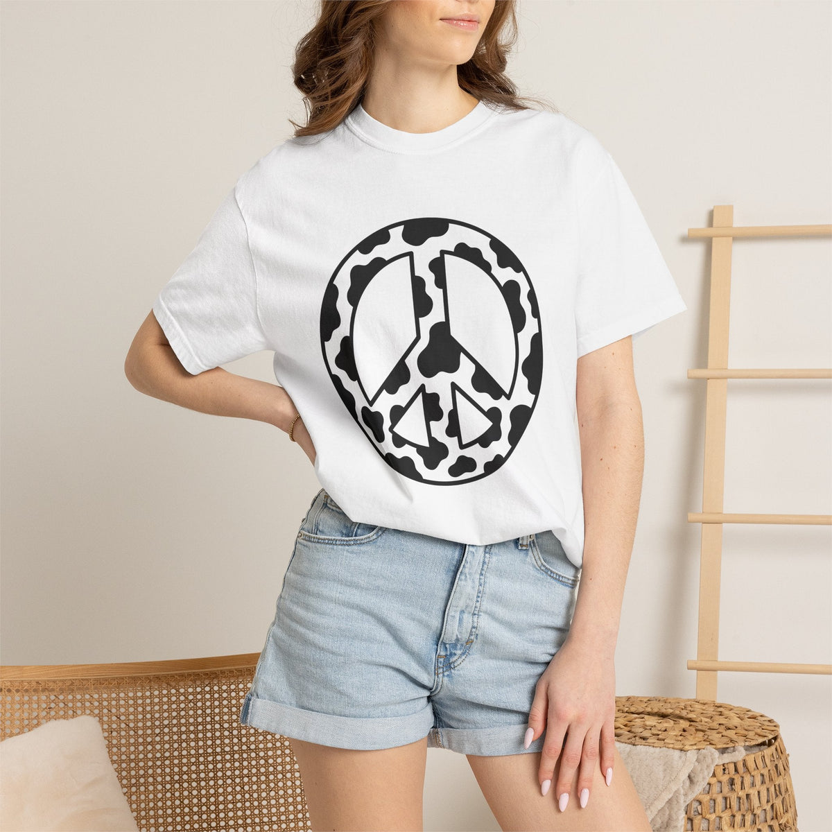 Cow Pattern Peace Symbol Shirt Cowgirl Boho Gift Women product image 6