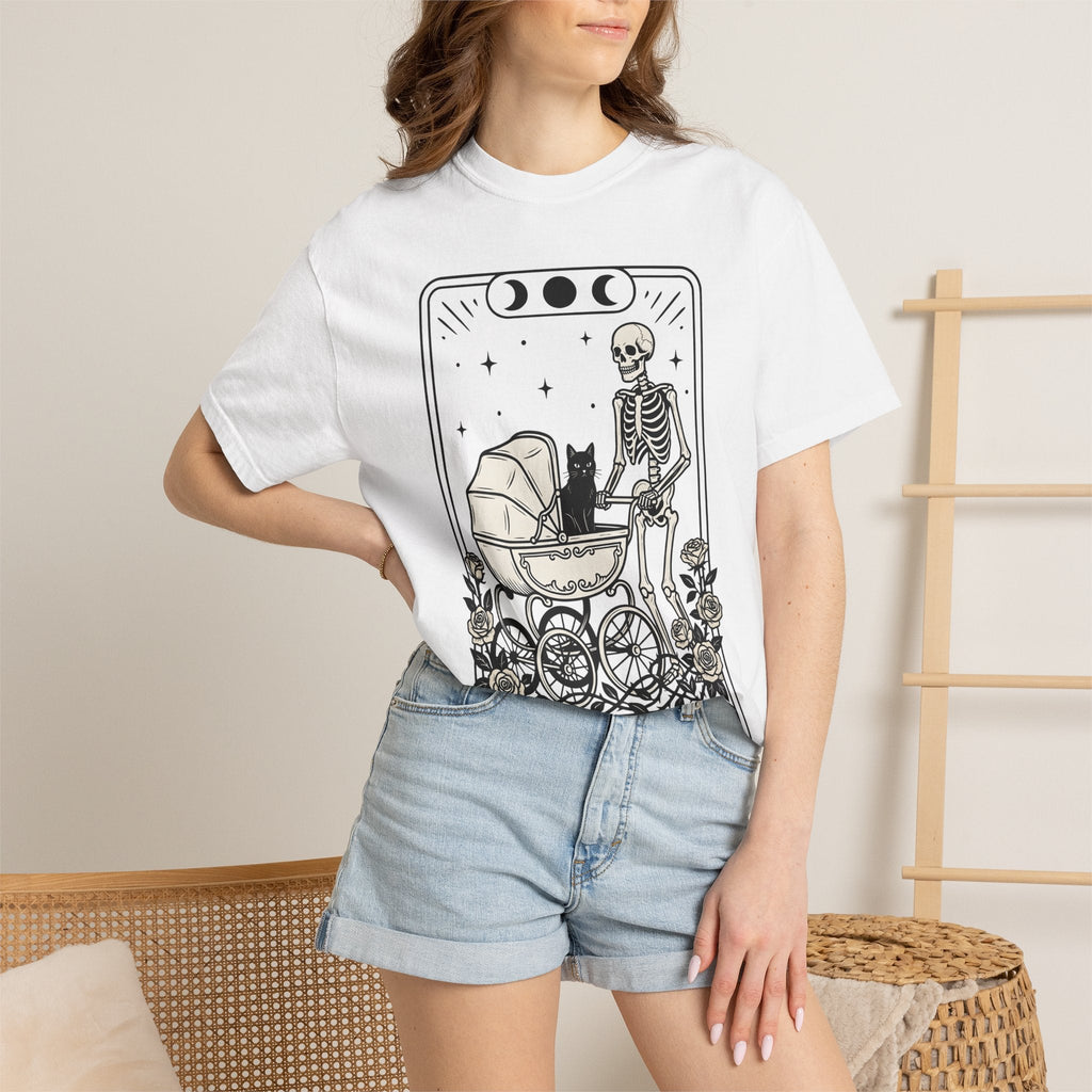 Skeleton Kitten Tarot Shirt Cat Gift Women Eerie Tee Occult product image 6
