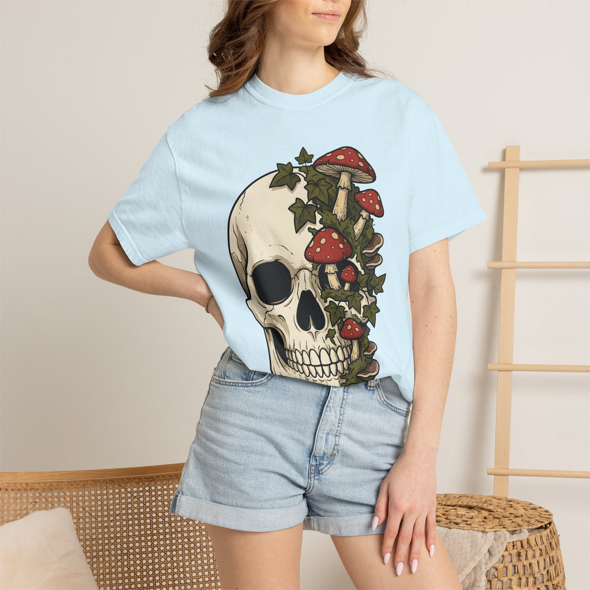 Skull Mushrooms Shirt Gothic Nature Unisex Gift Tattoo Tee product image 10