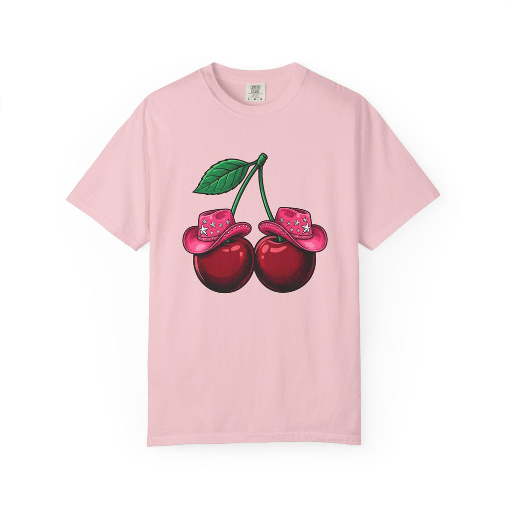 Cherry Cowboy Hat Cartoon T-Shirt – Cowgirl Fall Harvest Design, Women Graphic Tee
