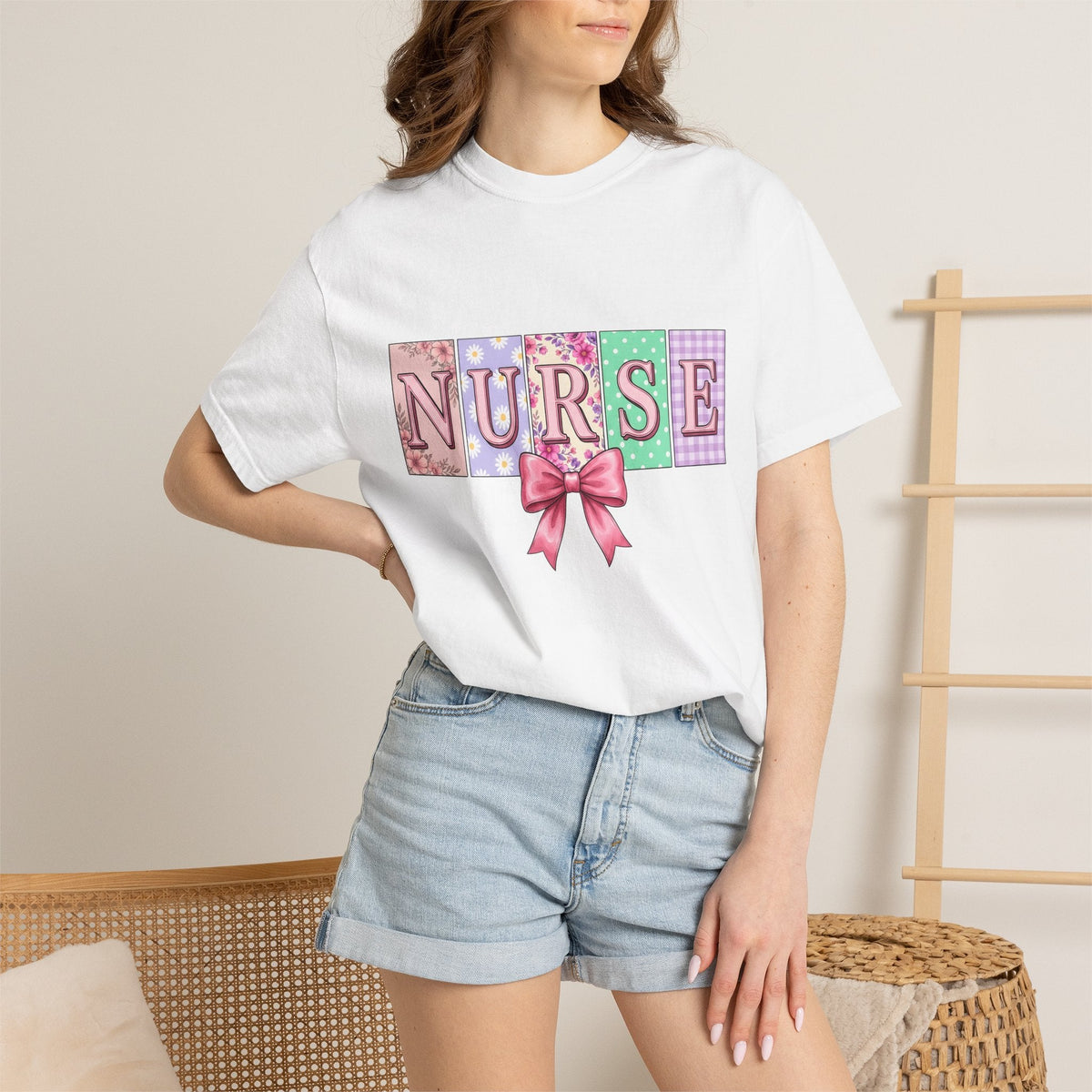 Floral Nurse Pastel Bow T-Shirt – Nursing Pride Flower product image 6